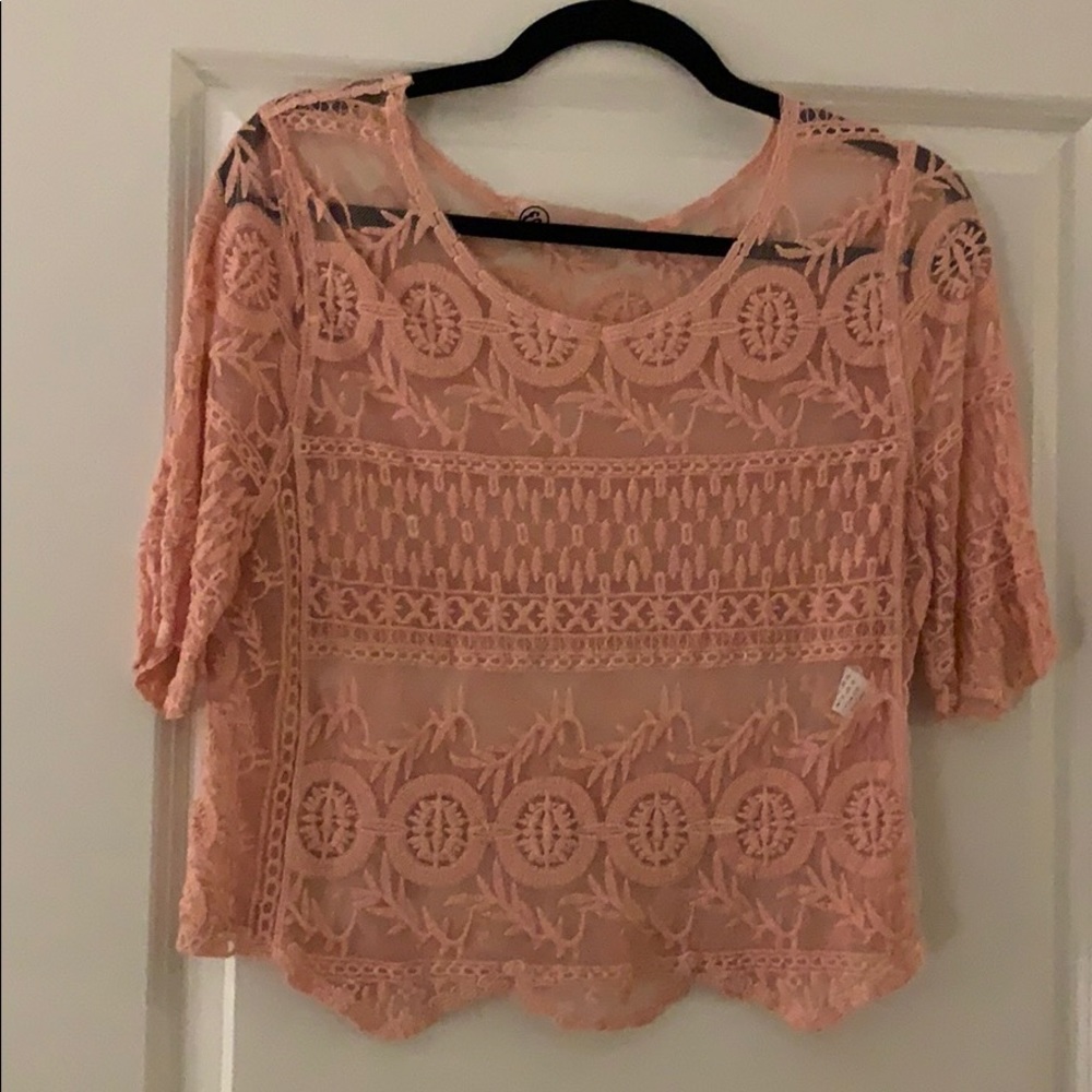 Sheer Peach Lace Cropped Top